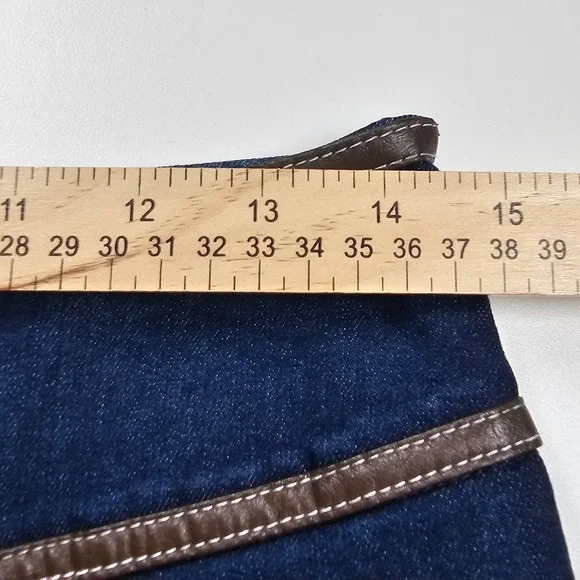 Vintage Pendleton Blue Denim Flare Jeans Faux Leather Trim Md-Rise Women's 8 - Picture 7 of 12